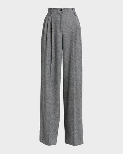 Dolce & Gabbana Glen Plaid Cashmere-Wool Pleated Wide-Leg Trousers