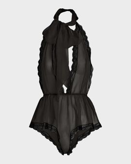 Dolce & Gabbana Lace-Trim Plunging Halter Bodysuit