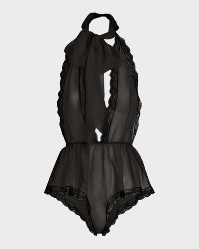 Dolce & Gabbana Lace-Trim Plunging Halter Bodysuit