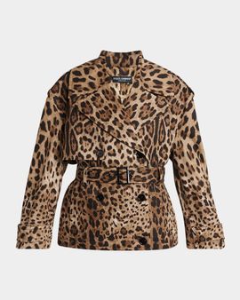 Dolce & Gabbana Leopard-Print Belted Short Sports Trench Coat