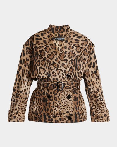 Dolce & Gabbana Leopard-Print Belted Short Sports Trench Coat