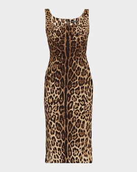 Dolce & Gabbana Leopard-Print Silk Sleeveless Midi Dress