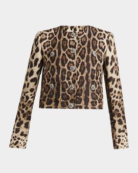 Dolce & Gabbana Leopard Brocade Crystal Single-Breasted Jacket