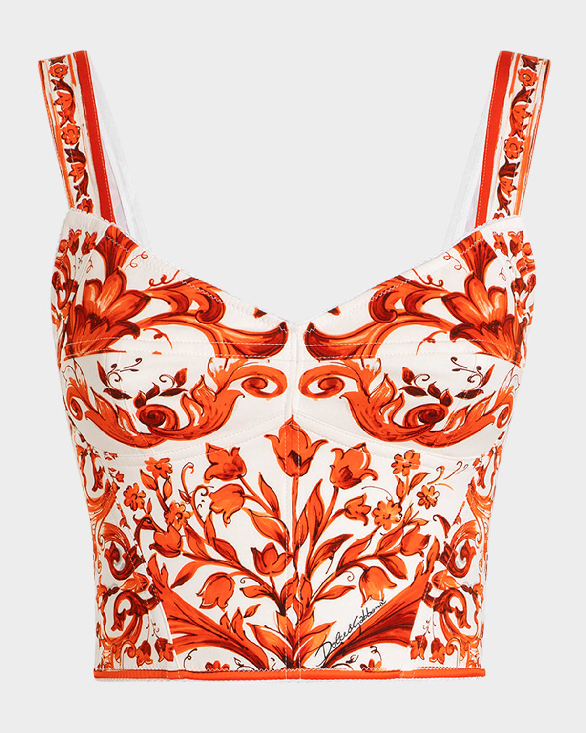 Dolce & Gabbana Majolica-Print Charmeuse Bustier Top