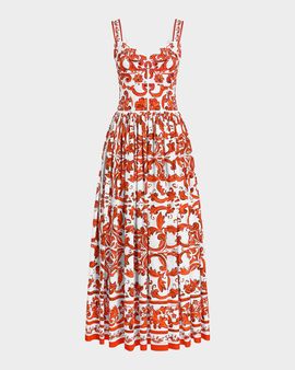 Dolce & Gabbana Majolica-Print Cotton Poplin Midi Dress
