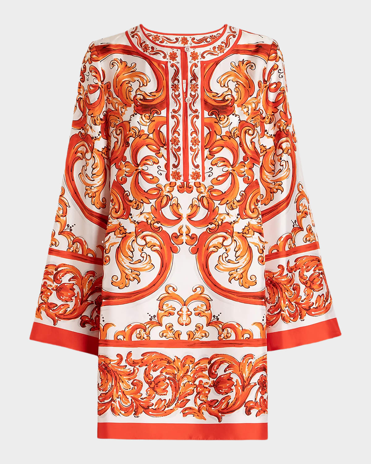 Dolce & Gabbana Majolica-Print Silk Twill Mini Kaftan Dress
