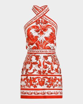 Dolce & Gabbana Majolica Cotton Poplin Mini Dress