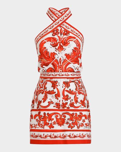 Dolce & Gabbana Majolica Cotton Poplin Mini Dress