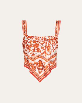 Dolce & Gabbana Majolica Silk Twill Scarf Bustier Top