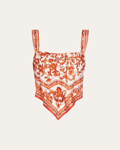 Dolce & Gabbana Majolica Silk Twill Scarf Bustier Top