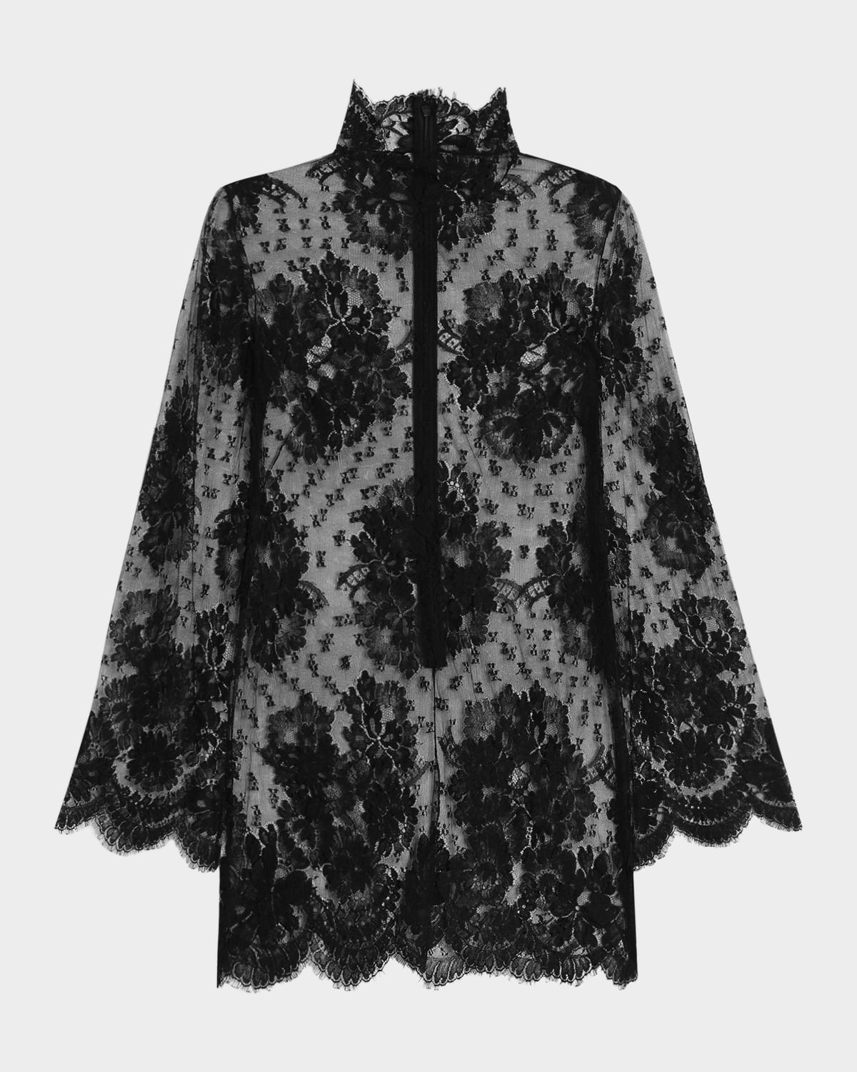 Dolce & Gabbana Mock-Neck Sheer Lace Long-Sleeve Mini Dress