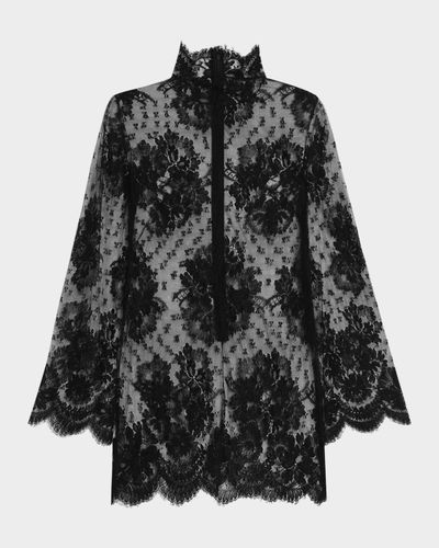 Dolce & Gabbana Mock-Neck Sheer Lace Long-Sleeve Mini Dress