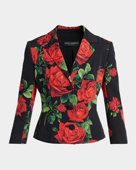 Dolce & Gabbana Rose-Print Silk Single-Breasted Jacket