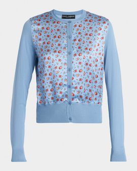 Dolce & Gabbana Rose Bouquets-Print Silk Satin Cardigan