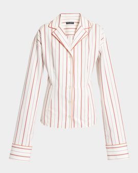 Dolce & Gabbana Sartorial Striped Cotton-Silk Button-Down Pajama Top