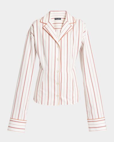Dolce & Gabbana Sartorial Striped Cotton-Silk Button-Down Pajama Top