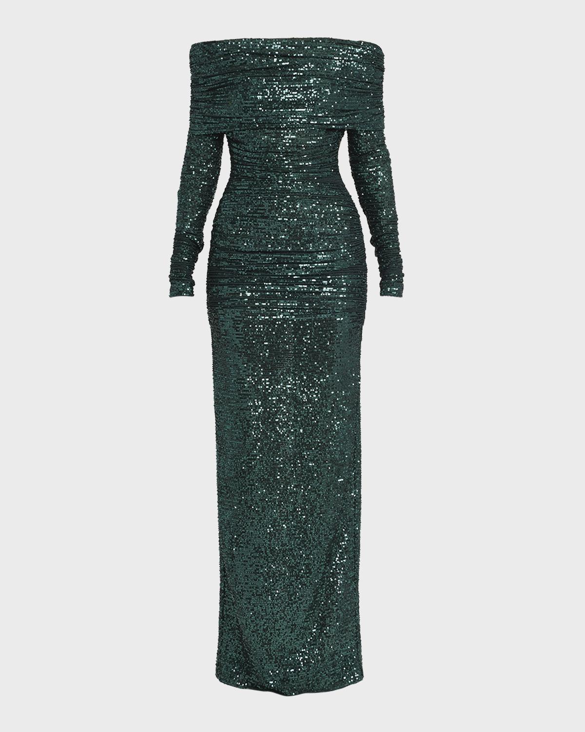 Dolce & Gabbana Sequin Off-Shoulder Column Gown