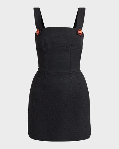 Dolce & Gabbana Sleeveless Carretto-Button Textured Cotton-Linen Mini Dress
