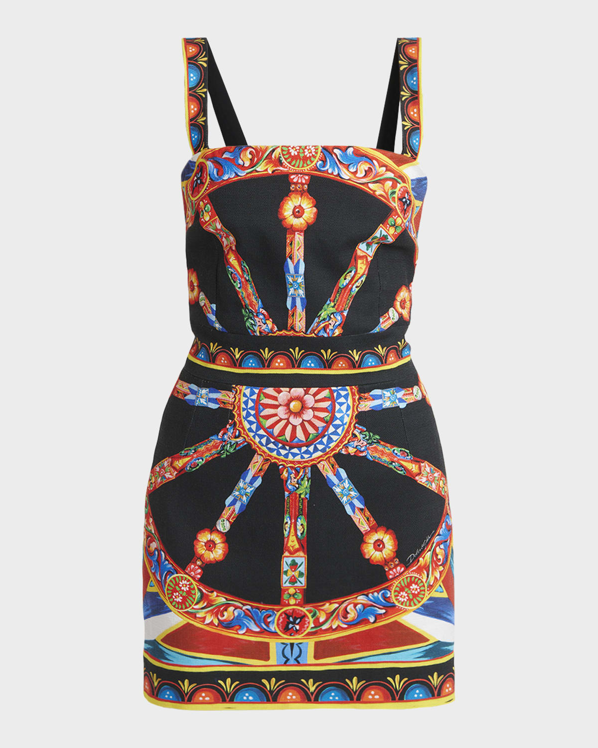 Dolce & Gabbana Sleeveless Carretto-Print Cotton Stretch Mini Dress
