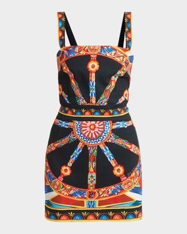 Dolce & Gabbana Sleeveless Carretto-Print Cotton Stretch Mini Dress