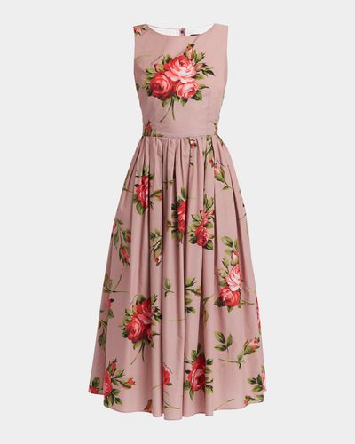 Dolce & Gabbana Sleeveless Floral Stretch Cotton Midi Dress