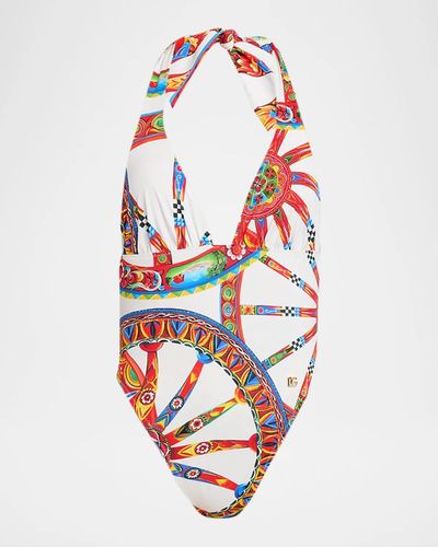 Dolce & Gabbana St. Carretto Halter One-Piece Swimsuit