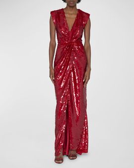 Dolce & Gabbana Twisted Plunging Sequin Gown