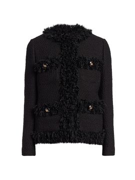 Dolce & Gabbana Women's Boucle Knit Fringe Trim Jacket