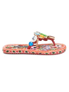 Dolce & Gabbana Women's Carretto Embellished Leather Thong Sandals