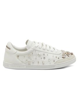 Dolce & Gabbana Women's Crystal-Embellished Leather Low-Top Sneakers