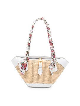 Dolce & Gabbana Women's Floral & Contrast-Trimmed Woven Raffia Shoulder Bag