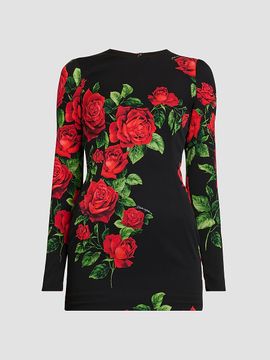 Dolce & Gabbana Women's Floral Stretch-Silk Crewneck Minidress
