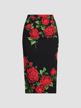 Dolce & Gabbana Women's Floral Stretch-Silk Pencil Midi-Skirt