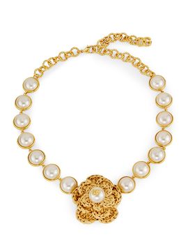 Dolce & Gabbana Women's Flower Goldtone, Raffia & Imitation Pearl Necklace