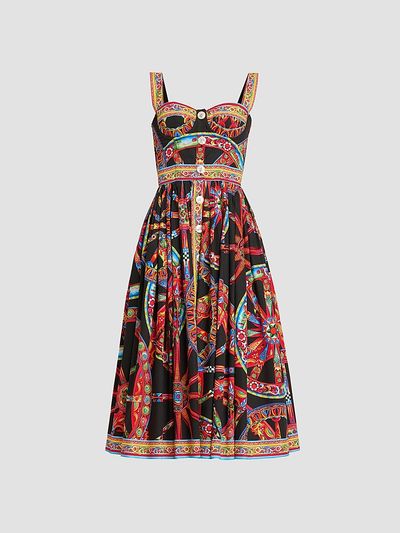 Dolce & Gabbana Women's Geometric Cotton Sweetheart Midi-Dress