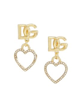Dolce & Gabbana Women's Goldtone & Crystal Logo Heart Drop Earrings