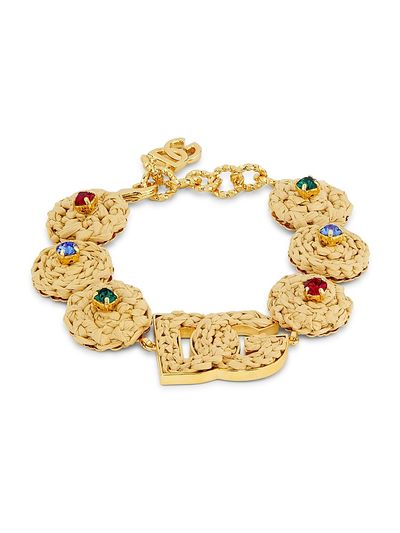 Dolce & Gabbana Women's Goldtone, Raffia & Glass Crystal Monogram Bracelet