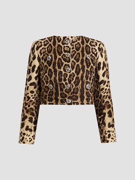 Dolce & Gabbana Women's Leopard-Print Cotton-Blend Crop Jacket