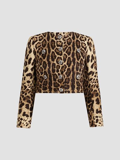 Dolce & Gabbana Women's Leopard-Print Cotton-Blend Crop Jacket