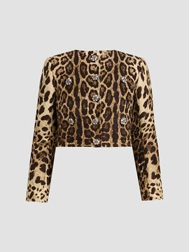 Dolce & Gabbana Women's Leopard Cotton-Silk-Blend Cropped Jacket