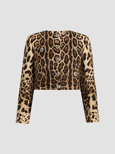 Dolce & Gabbana Women's Leopard Cotton-Silk-Blend Cropped Jacket