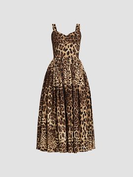 Dolce & Gabbana Women's Leopard Print Cotton Midi Dress