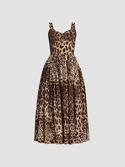 Dolce & Gabbana Women's Leopard Print Cotton Midi Dress