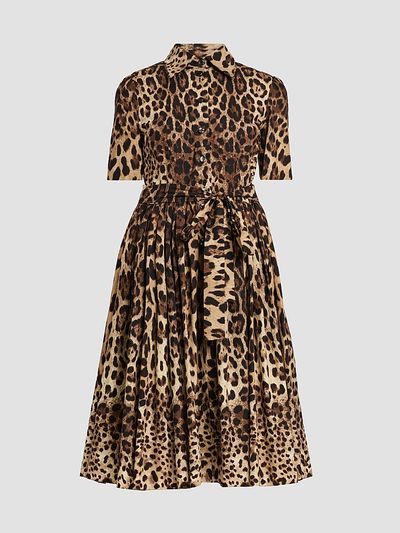 Dolce & Gabbana Women's Leopard Print Cotton Poplin Midi Shirtdress