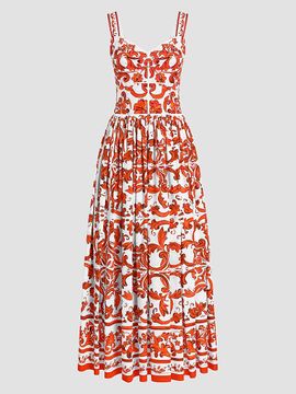 Dolce & Gabbana Women's Majolica-Print Cotton Poplin Midi Dress