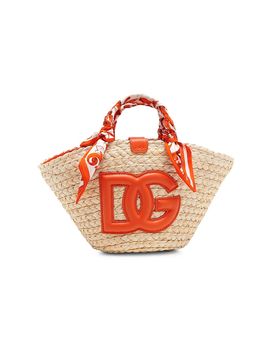 Dolce & Gabbana Women's Majolica Arancio-Print Straw Bucket Bag