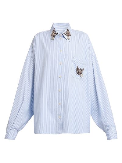 Dolce & Gabbana Women's Oversized Embellished Pinstripe Button-Front Shirt