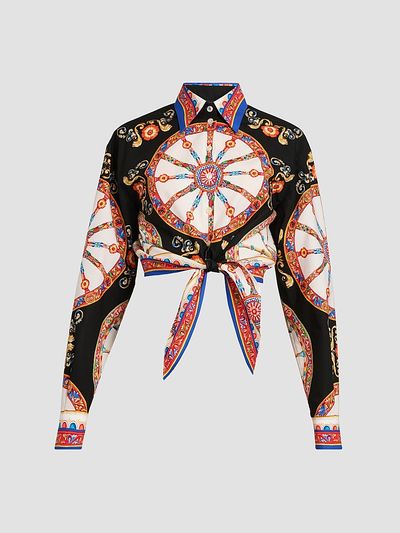 Dolce & Gabbana Women's Printed Cotton Tie-Front Shirt
