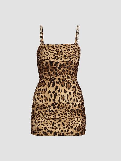 Dolce & Gabbana Women's Ruched Leopard Silk Charmeuse Mini Dress