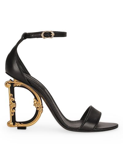 Dolce & Gabbana Women's Sculpted-Heel Baroque DG Leather Sandals